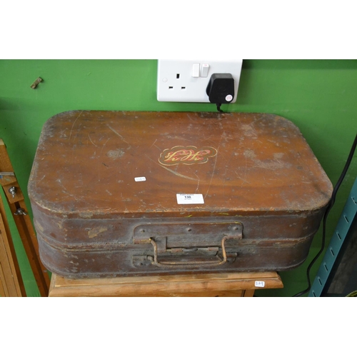 130 - Vintage metal travel trunk