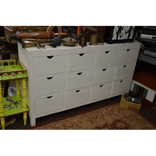 179 - 12 Drawer painted unit. W159cm H90cm D40cm.