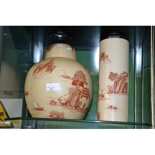 214 - Hong Kong Overton handpainted ginger jar & vase