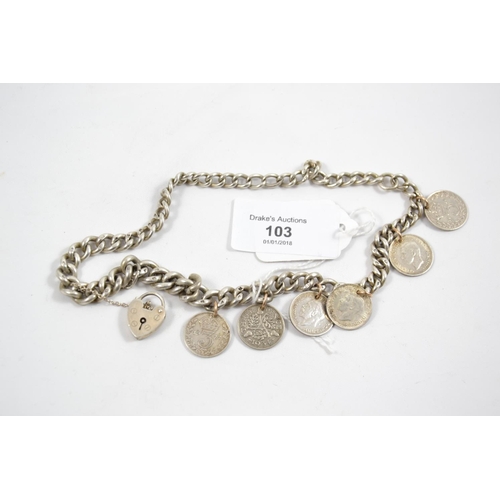 103 - Silver coin charm bracelet