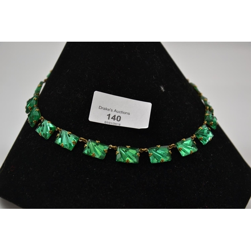 140 - 1930's Art Deco Czechoslovakia emerald green crystal necklace