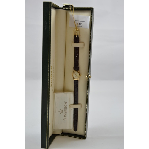142 - 9ct gold (sovereign) ladies watch, in unused condition