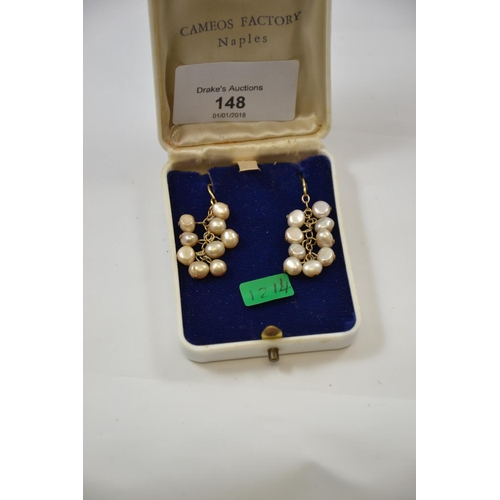 148 - Pair gold & pearl earrings