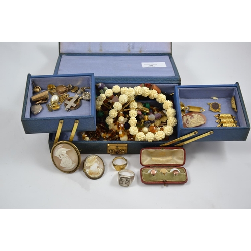 30 - Victorian jewellery box & contents inc. cameo brooches