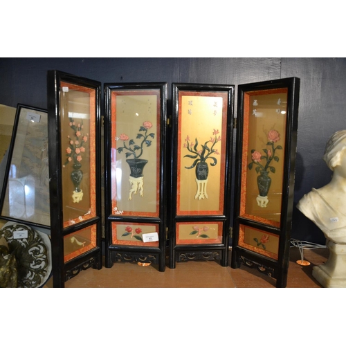 92 - Pair of Vietnamese C20 table screens, inset green, red & pink stones