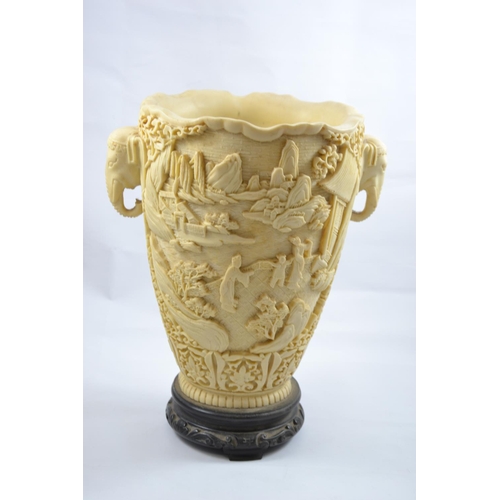 95 - C20 Chinese style Elephant handled urn, decorated with Chinese scenes