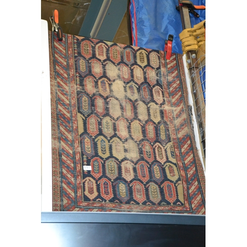 358c - Red & blue Eastern worn rug 136cm x  84cm