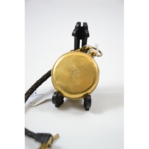 131 - Roberb Tissot Geneva, gold cased pocket watch, with metal dust sheet, pictorial engraving to face,in... 
