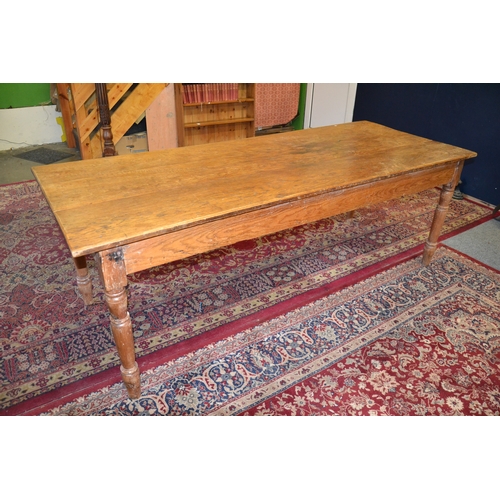 314 - Large rustic farmhouse table with 3 drawers, w 213cm x d 86cm x h 74 cm