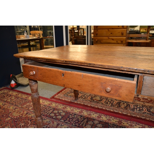 314 - Large rustic farmhouse table with 3 drawers, w 213cm x d 86cm x h 74 cm