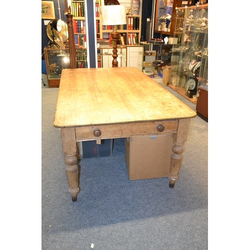 345 - Stripped pine farmhouse table, w 118cm , l194cm x h 75cm