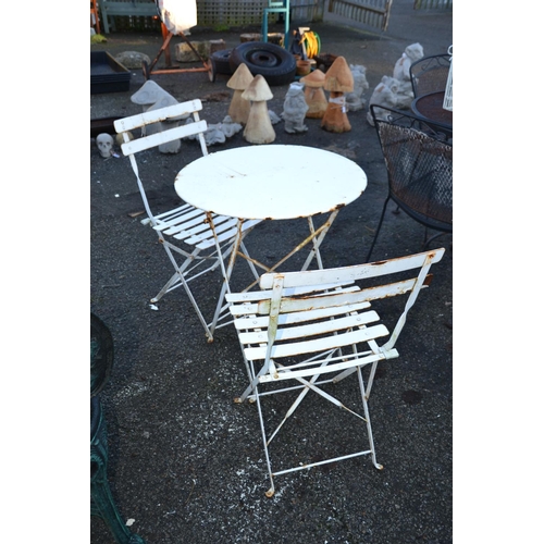 9 - White metal bistro table & 2 chairs