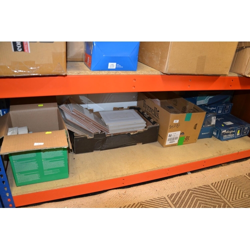 26 - All tiles on bottom shelf, some complete boxes, various sizes