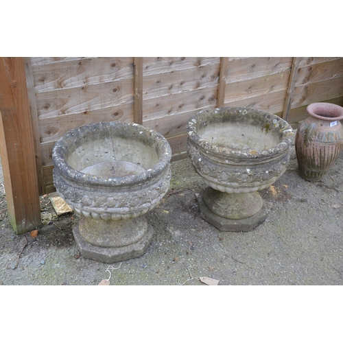 148 - Pair of ornate concrete urn planters