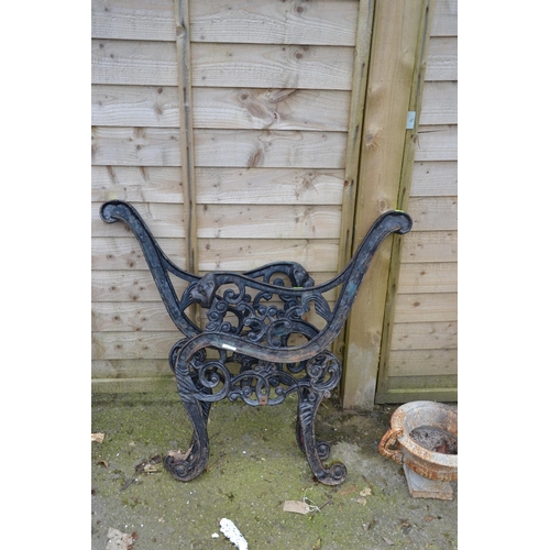 165 - Pair of cast iron lions head bench ends