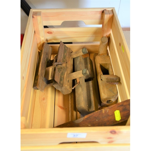 37 - Wooden crate of vintage tools