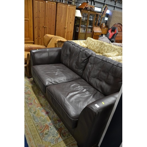 741 - Chocolate brown leather 2/3  seater sofa