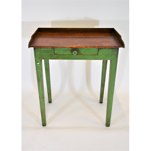 95 - Victorian tapered legged writing table with compartmentalised drawer, base painted green