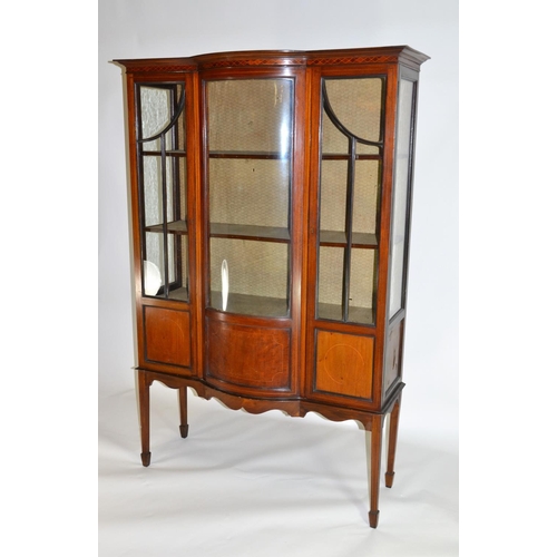 107 - Edwardian glass front & sided cabinet, with impressive bowed glass front, on arrow feet. 172cm high ... 