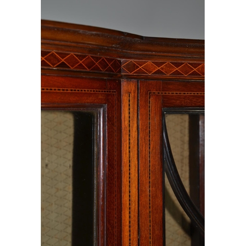 107 - Edwardian glass front & sided cabinet, with impressive bowed glass front, on arrow feet. 172cm high ... 