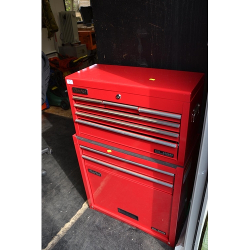 1 - Clarke workshop sliding drawer 2 part tall cabinet as new. Includes keys (key snapped in lock)