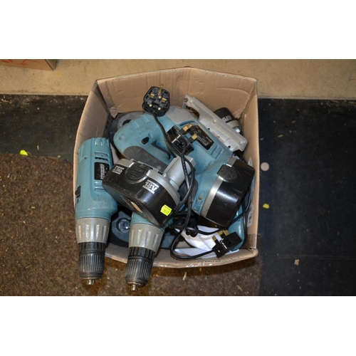 100 - 2 Erbauer drill drivers, 1 jigsaw, 4 batteries and 3 battery chargers FWO