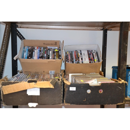 124 - 3 boxes of dvd's and 1 of cd's