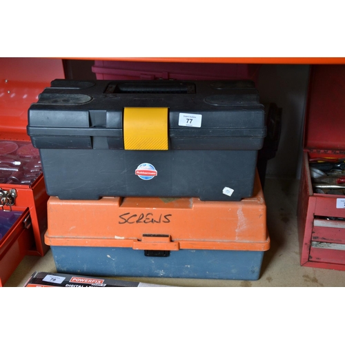 77 - 4 plastic tool boxes, 3 with contents