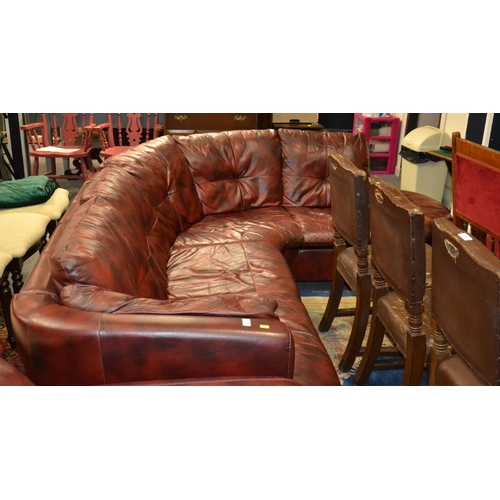 960 - Red leather corner sofa with storage foot stool