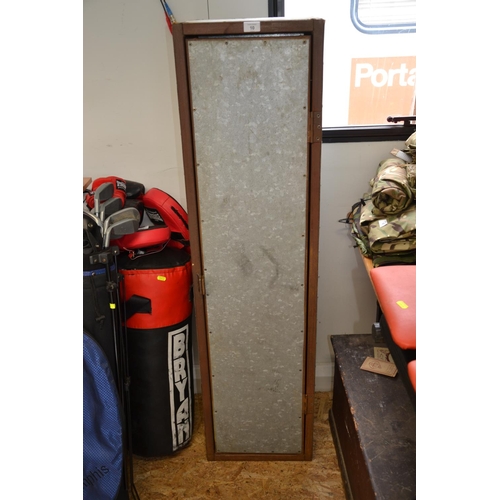 10 - Steel framed gun cabinet. height 138cm width 36cm