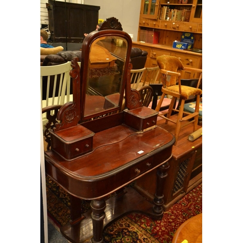 706 - Small Victorian dressing table with drawers & a mirror, 88cm wide, 39cm deep, approx. 140cm high