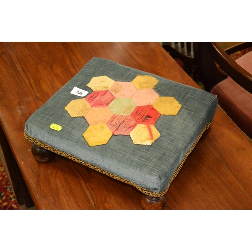 708 - Low upholstered foot stool, 34x30cm