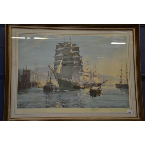 261 - Framed Frost & Reed signed artist's proof of galleons by Montague Dawson, overall 93x69cm