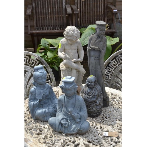 256 - 5 garden figures inc Buddha & cherub