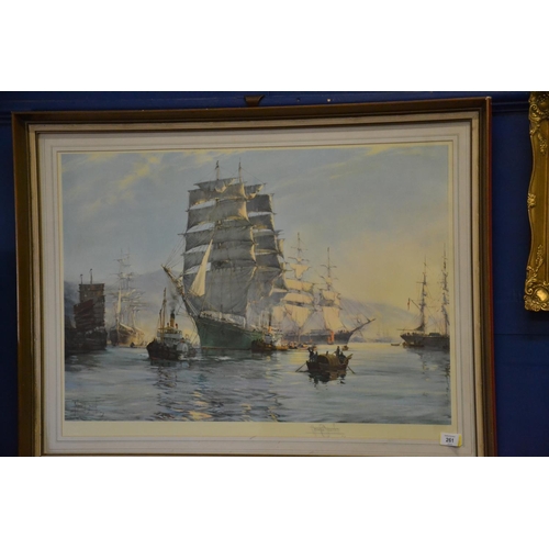 261 - Framed Frost & Reed signed artist's proof of galleons by Montague Dawson, overall 93x69cm