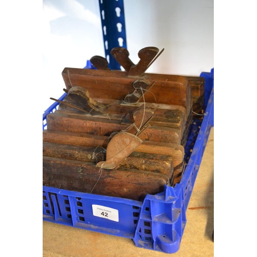 42 - Crate of various moulding planes, many stamped with names