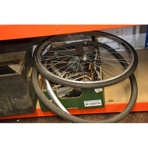 59 - Removed by Vendor
box containing cycle components inc. wheel, pedals etc.