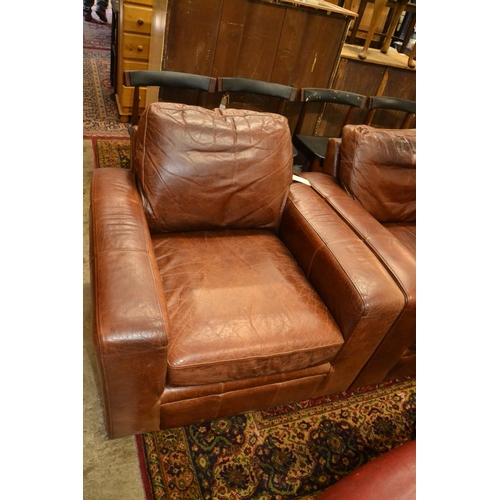 617 - Brown leather club chair, depth 91cm, width 89cm, height 80cm. with option on next