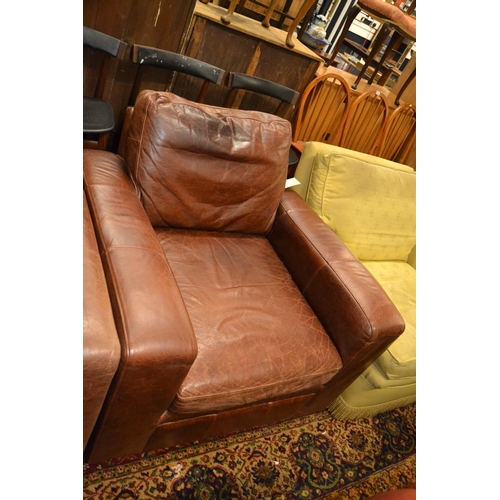 618 - Brown leather club chair, depth 91cm, width 89cm, height 80cm