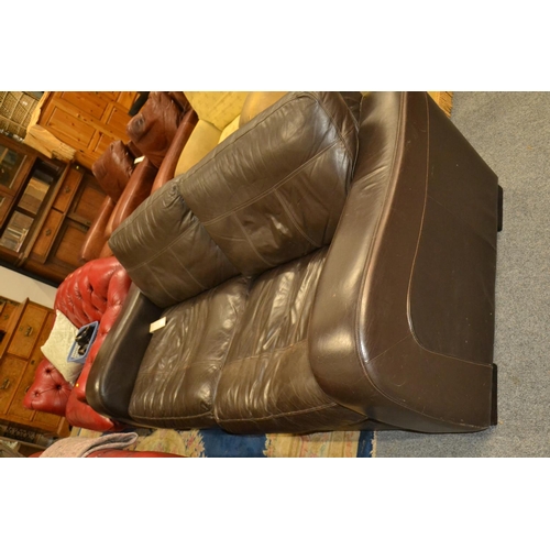 621 - Chocolate brown leather 3 seat sofa, width 208cm