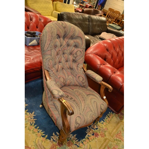 623 - Victorian mahogany framed button backed arm chair