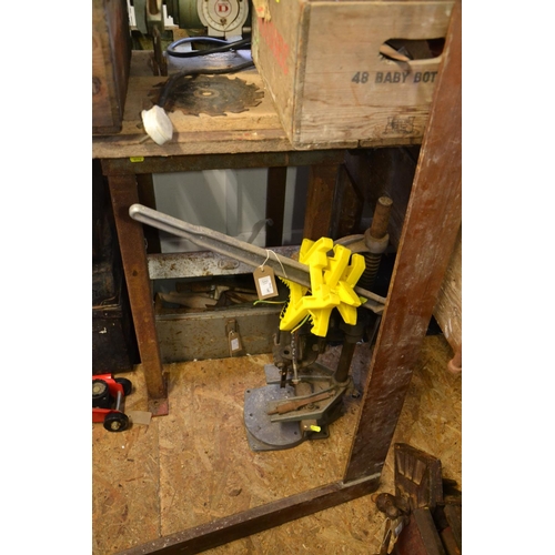 31 - Large set square, drill press and box of tools