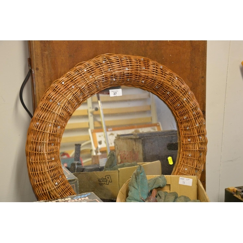 37 - Round wicker bejewelled mirror