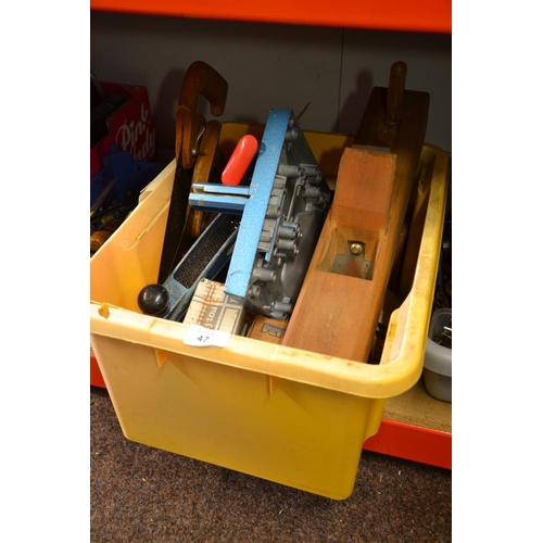 47 - Small box of tools and plumbing equipment