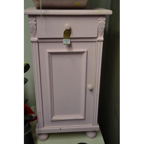 5 - Pink painted pine bedside cabinet