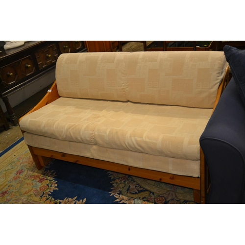 826 - Pine framed double futon with cream upholstery