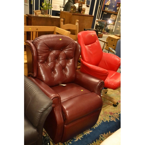 821 - Red leather button back Celebrity Woburn dual riser recliner chair