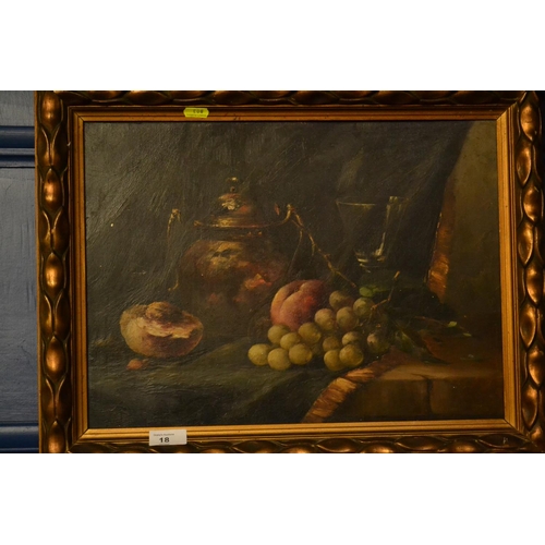 18 - Still life original unsigned oil on board, w. 54cm x h.42cm