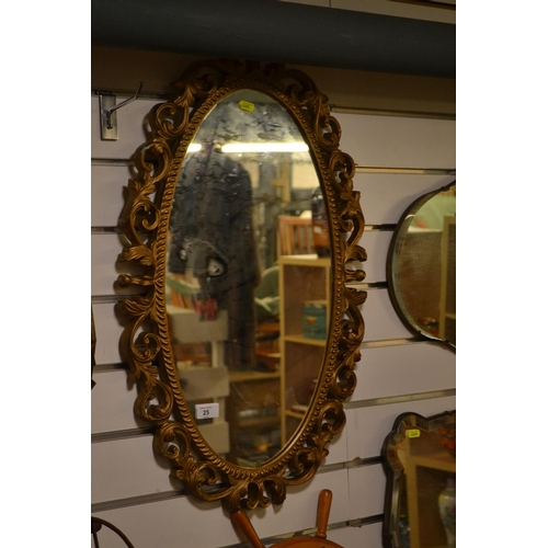 25 - Rococo style  gilt framed mirror, 72cm x 46cm