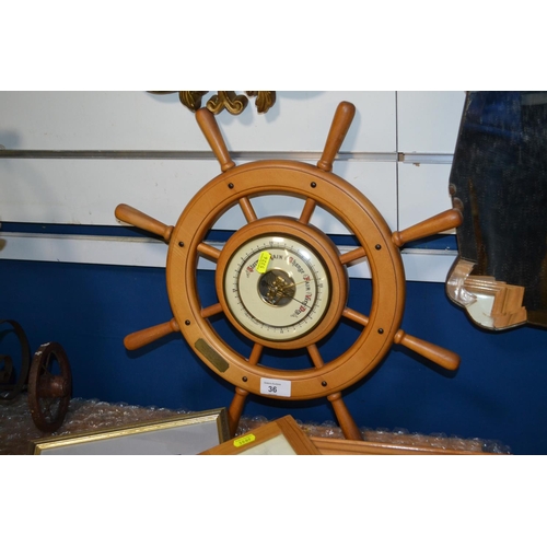 36 - Ships wheel style mounted barometer